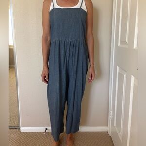 THE GREAT. Dark Denim Spaghetti-Strap Jumpsuit